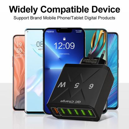 65W 6-Port Fast Wall Charger - Multi-Port USB Travel Charging Head Adapter