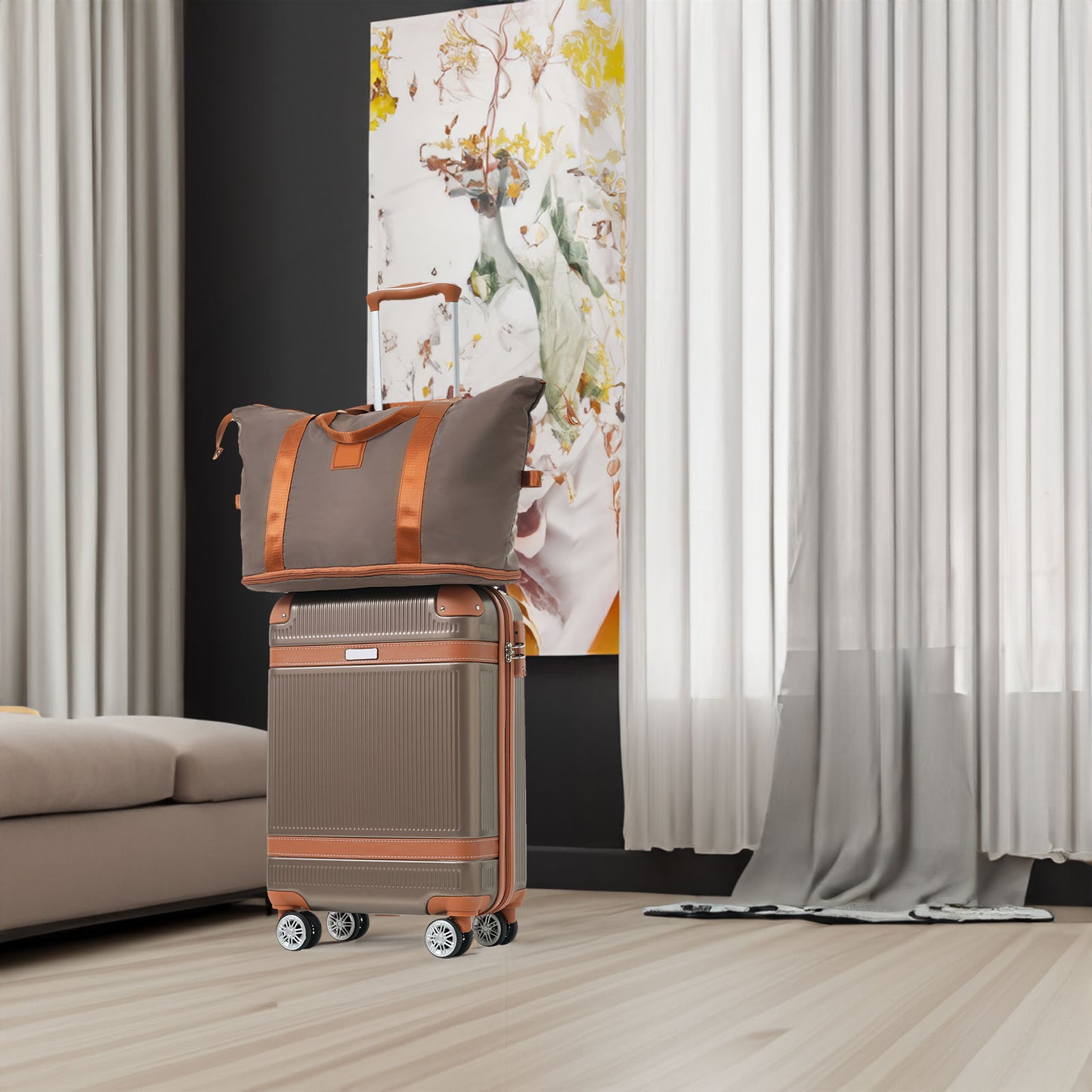 3-Piece Hardshell ABS Suitcase Set with Double Spinner Wheels & TSA Lock - Copper