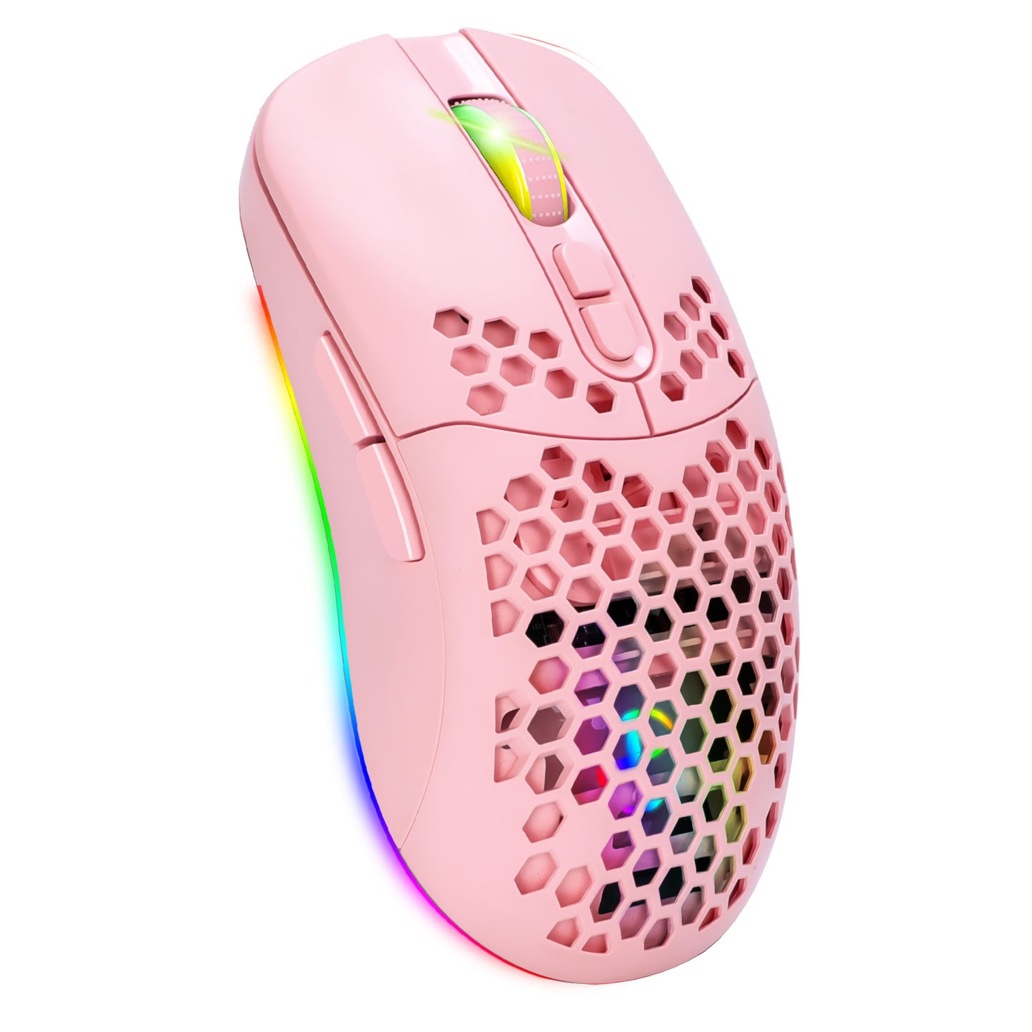 Lightweight Wireless Bluetooth Mouse - RGB Honeycomb Mute Gaming Mouse with Rechargeable Battery