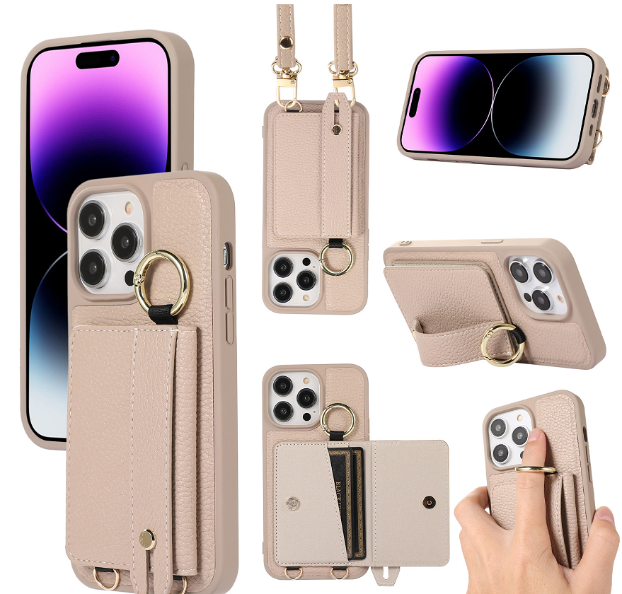 Leather Card Holder Phone Case with Wrist Strap & Stand - Multifunctional Wallet Cover for iPhone