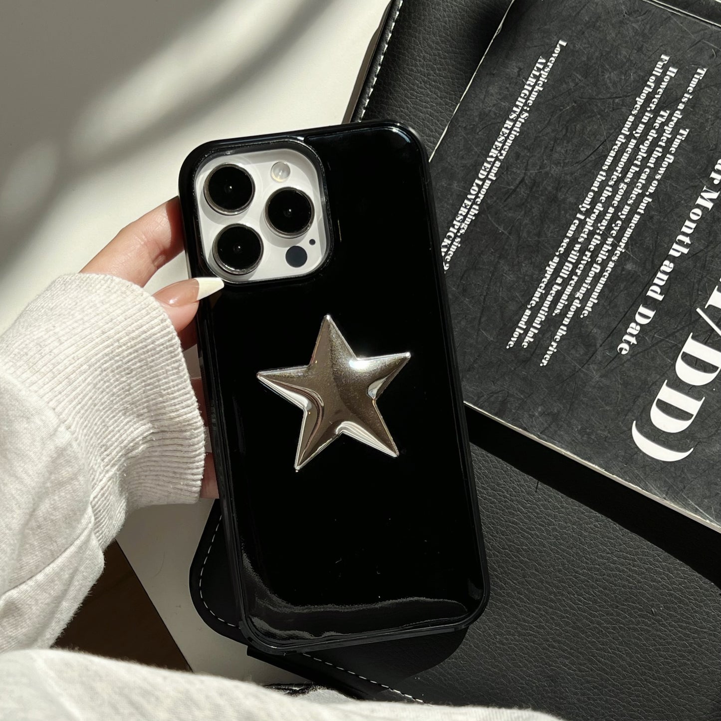 3D Black Star Aesthetic Phone Case for iPhone 16 15 14 13 Pro Max - Shockproof All-Inclusive Cover