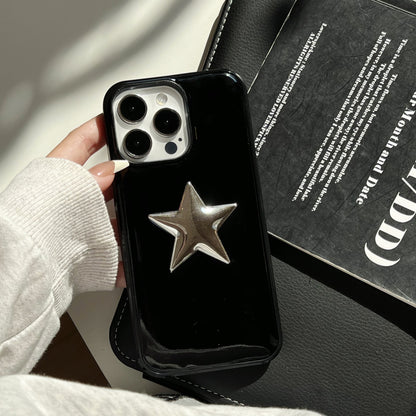 3D Black Star Aesthetic Phone Case for iPhone 16 15 14 13 Pro Max - Shockproof All-Inclusive Cover