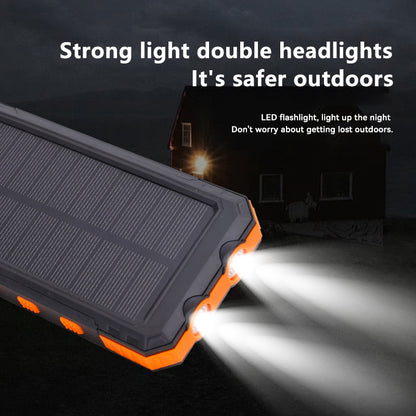20000mAh Rugged Solar Power Bank with Compass & Dual Flashlight - Outdoor Waterproof Portable Charger