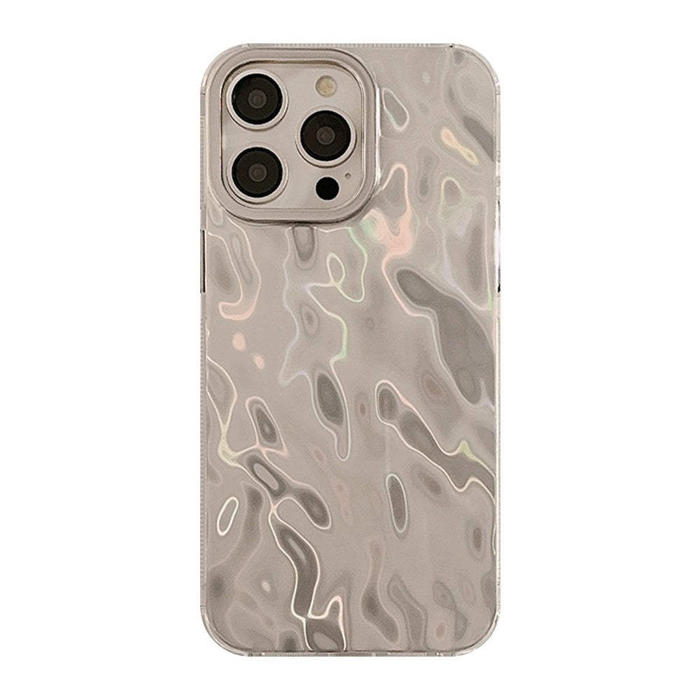 Luxury Liquid Ripple Silver Foil Pattern Phone Case for iPhone 15 14 13 12 Pro Max - Aesthetic Clear Cover