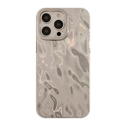 Luxury Liquid Ripple Silver Foil Pattern Phone Case for iPhone 15 14 13 12 Pro Max - Aesthetic Clear Cover