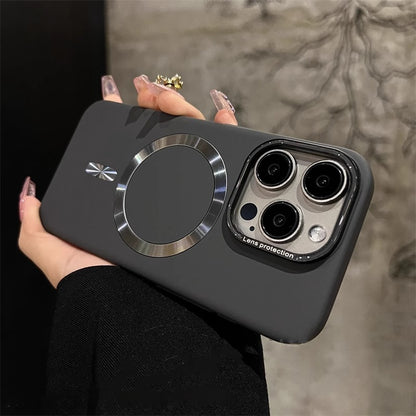 Magnetic Frosted Matte Case with Camera Lens Film for iPhone 16 15 14 13 Pro Max - Shockproof Cover