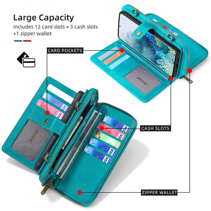 Multi-Function Crossbody Zipper Wallet Case for iPhone 15 Pro Max - Magnetic Detachable Leather Cover with Strap