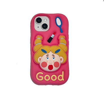 Kawaii Pink Piggy Soft Silicone Phone Case with Stand - Cute Protective Cover for iPhone 16 15 Pro Max