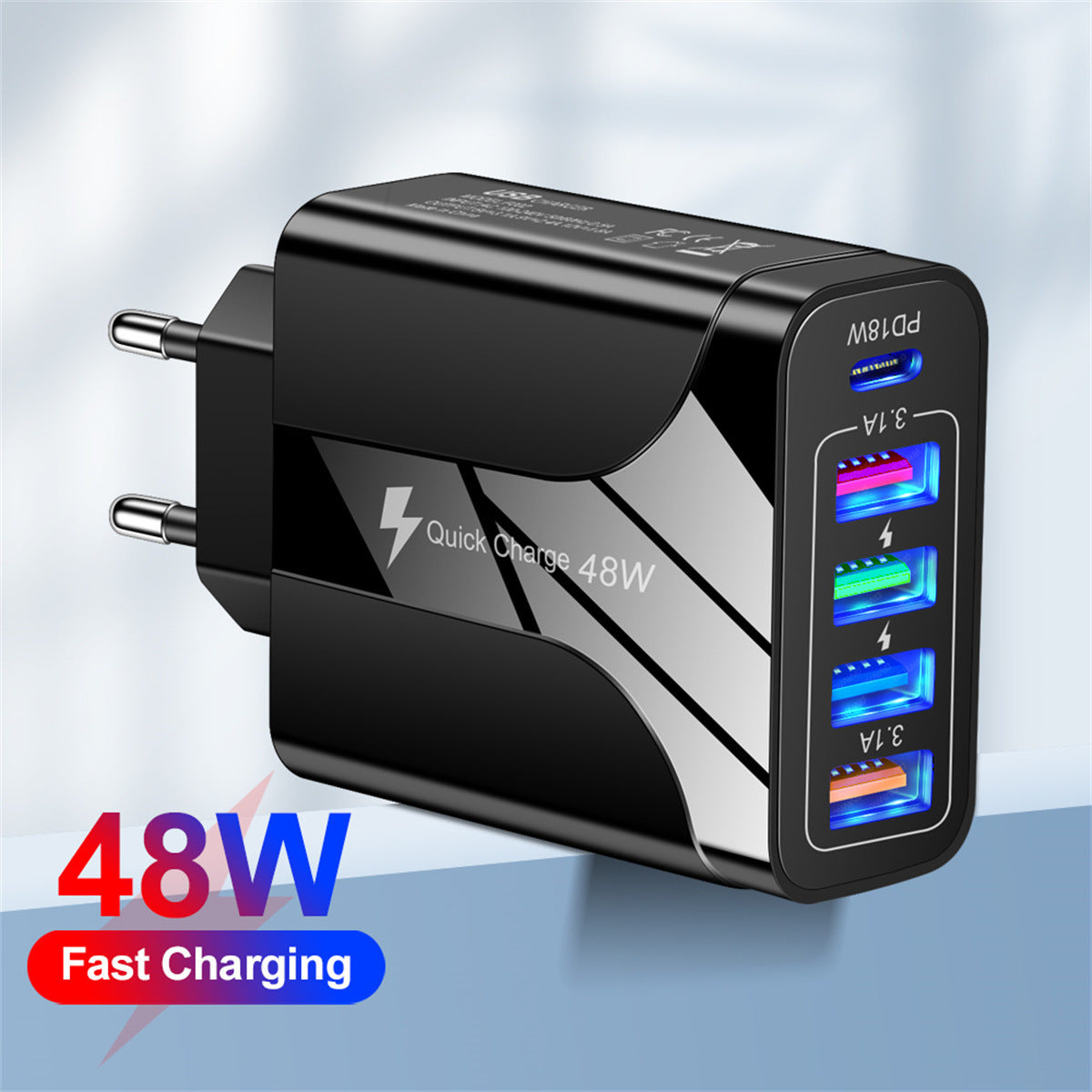 Multi-Interface 48W Fast Charging Head - 4 USB and PD Port Travel Wall Charger