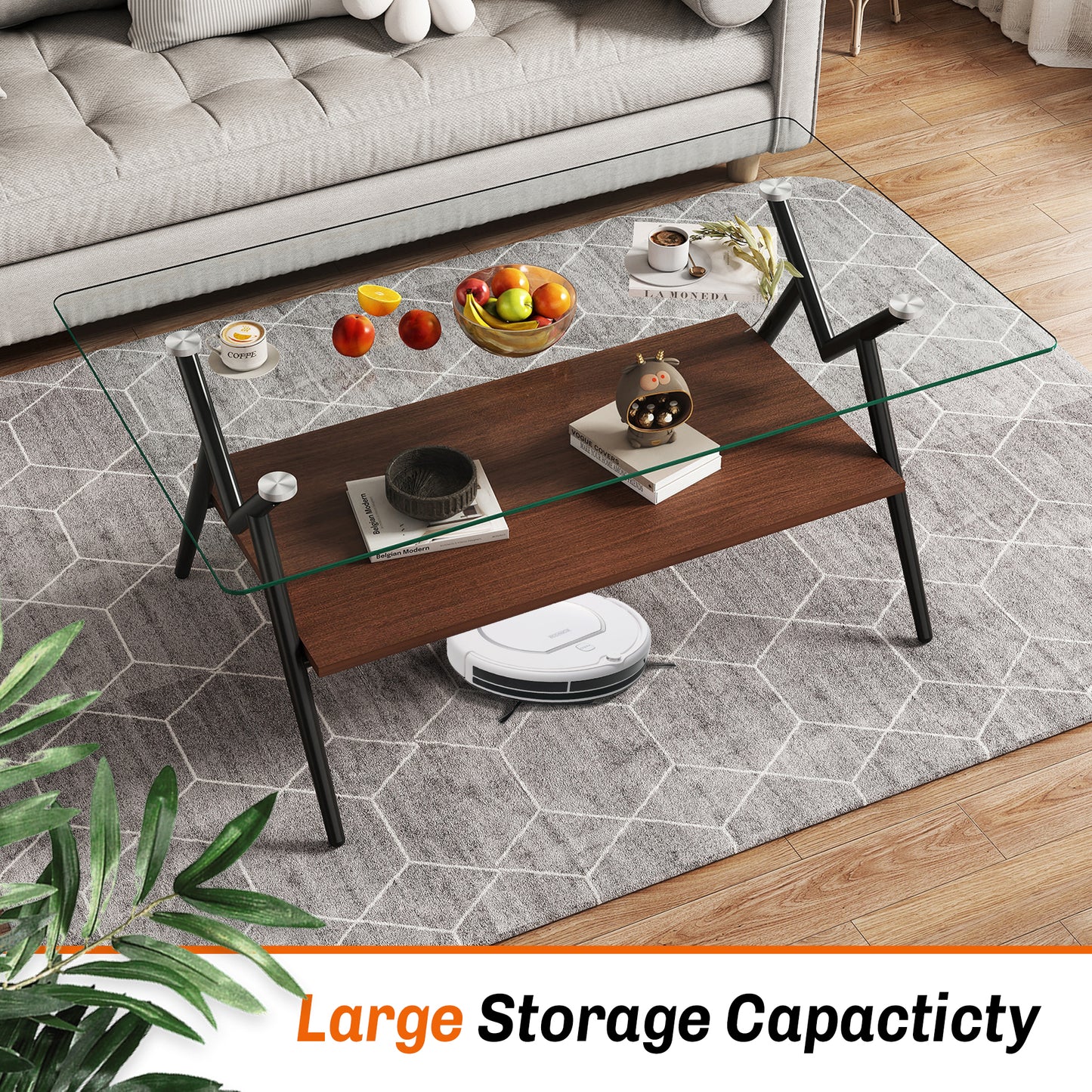 Modern Glass & Wood Accent Coffee Table