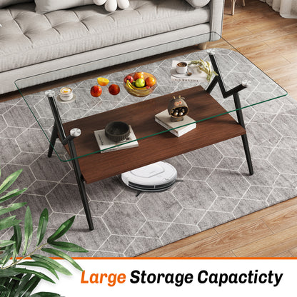 Modern Glass & Wood Accent Coffee Table