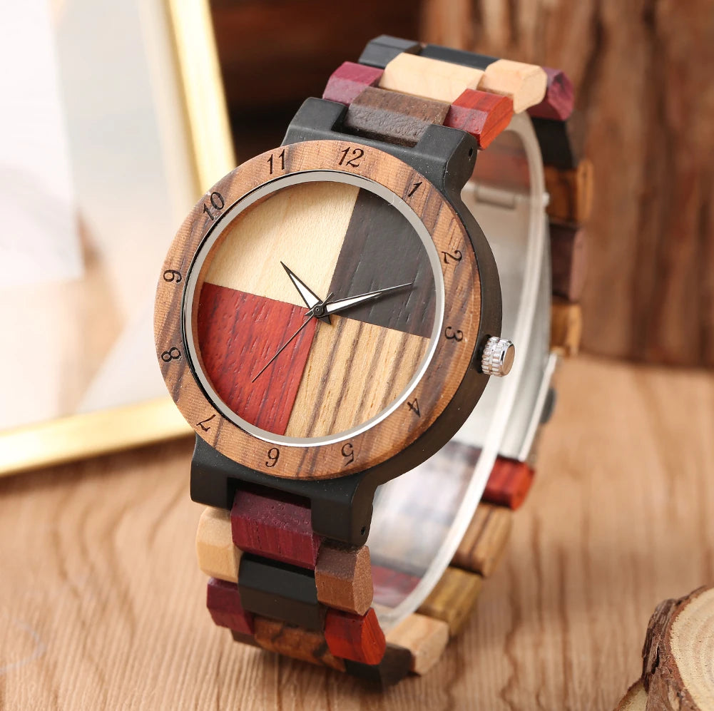 Stylish Wooden Couple Watches - Handmade Eco-Friendly Quartz Watch with Multi-Color Wood Band