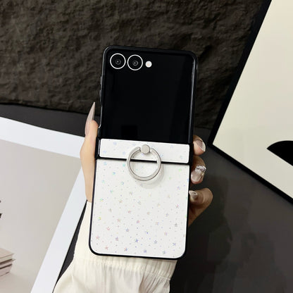 Glitter Star Pattern Leather Case with Metal Ring Holder for Samsung Galaxy Z Flip 6 5 4 - Slim Shockproof Cover