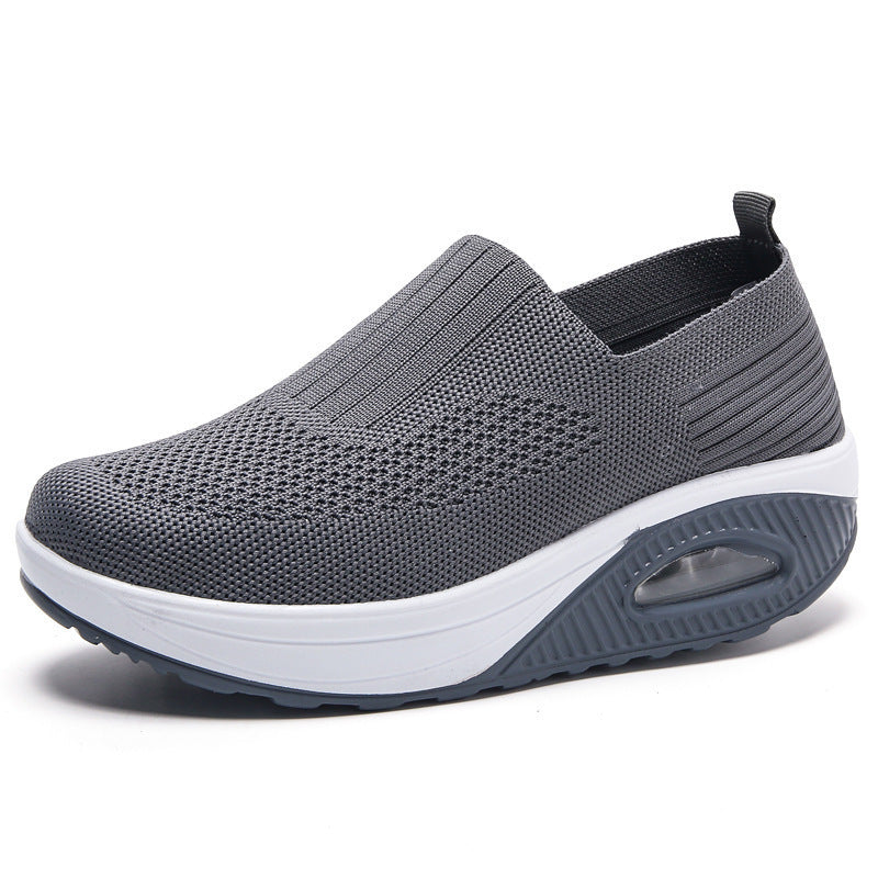 Women's Slip-On Flyknit Shoes - Thick Air Cushion Soft Sole Sneakers