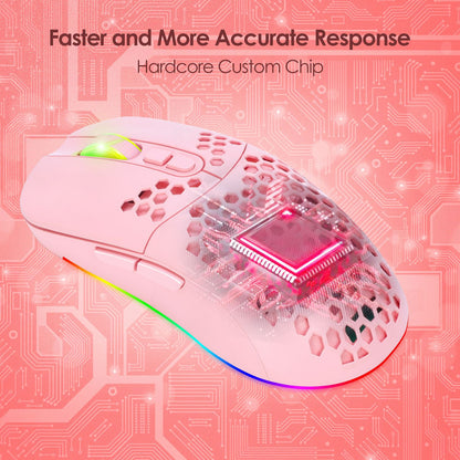 Lightweight Wireless Bluetooth Mouse - RGB Honeycomb Mute Gaming Mouse with Rechargeable Battery