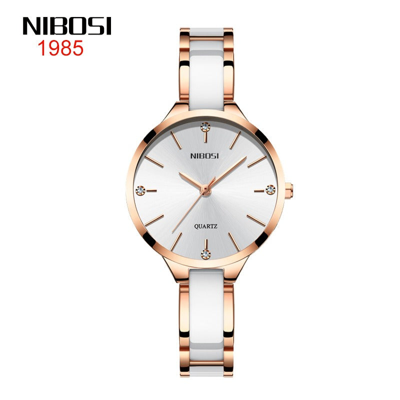 NIBOSI 2330 Luxury Ceramic Bracelet Watch for Ladies - Creative Quartz Watch for Women