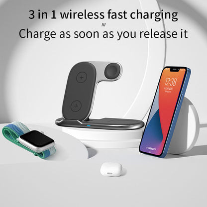 Foldable 3-in-1 Magnetic Wireless Charger Stand - Fast Charging Station for iPhone, Android, Apple Watch & Earbuds