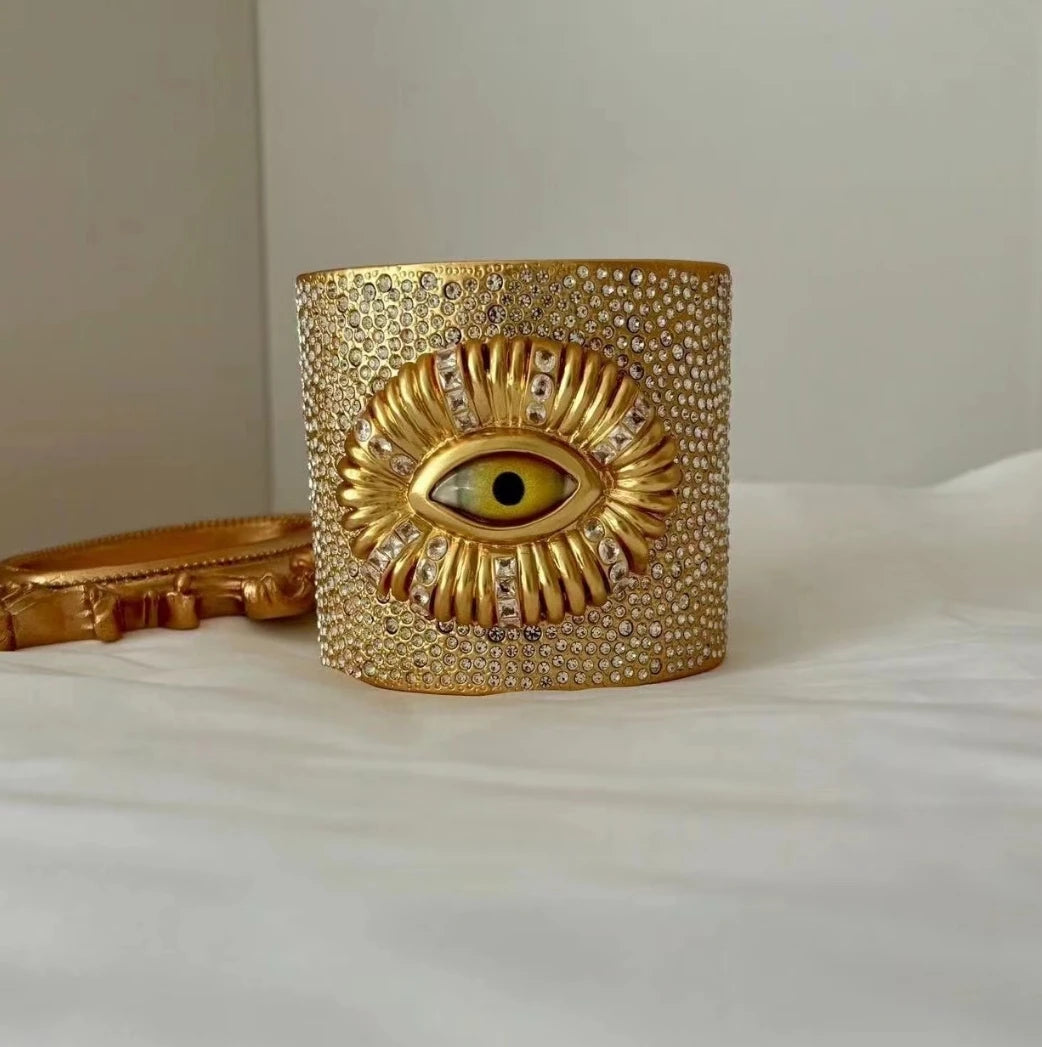 Luxury Rhinestone Inlaid Statement Eye Bracelet - Exaggerated Punk Cuff