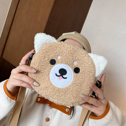 Cute Cat Doll Plush Crossbody Shoulder Bag for Women (Small Round)