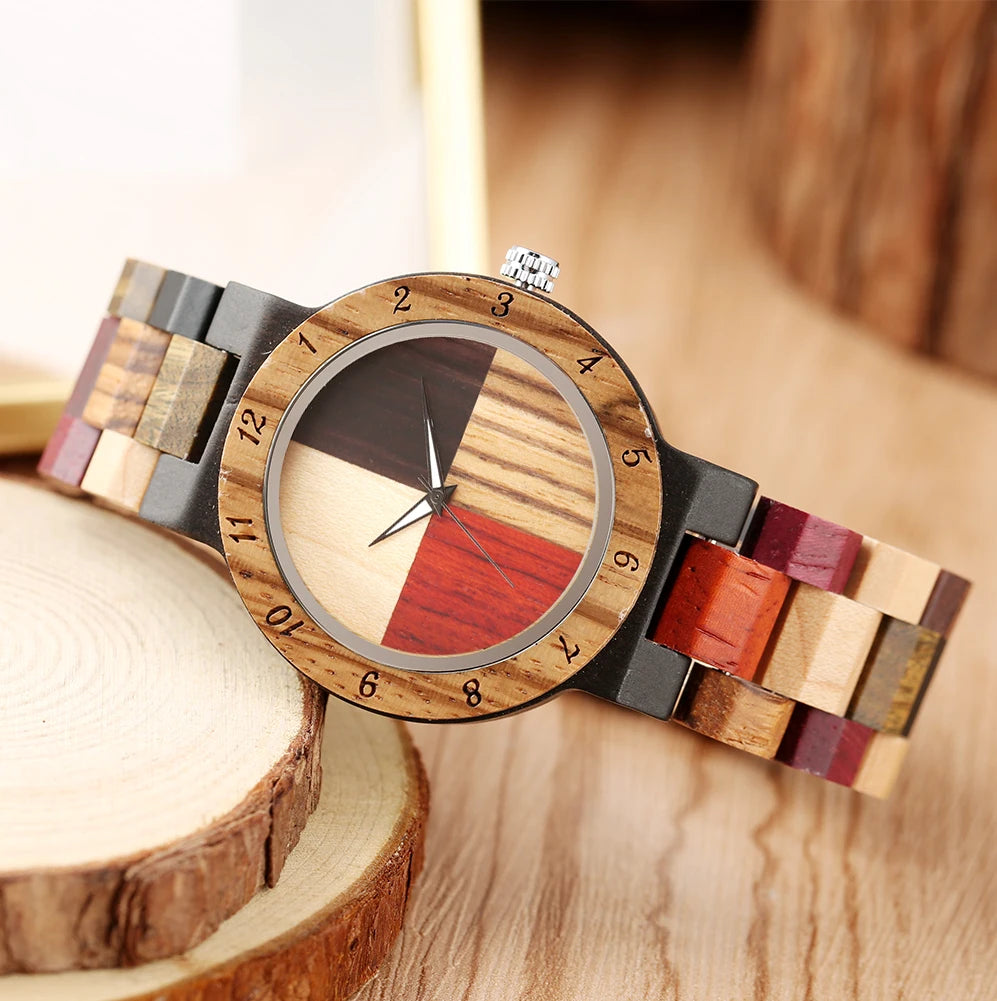 Stylish Wooden Couple Watches - Handmade Eco-Friendly Quartz Watch with Multi-Color Wood Band