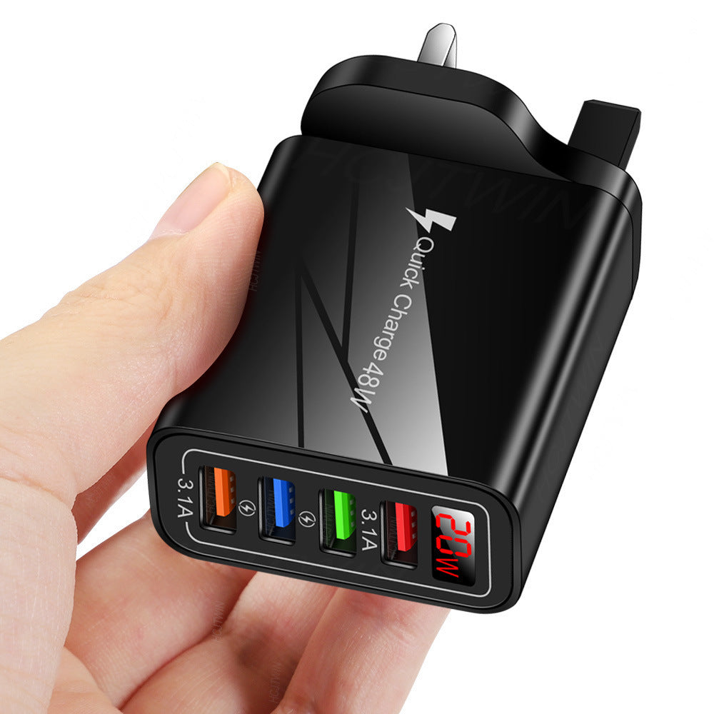 4-Port USB Digital Display Wall Charger - Universal Multi-Port Fast Charging Adapter with Screen