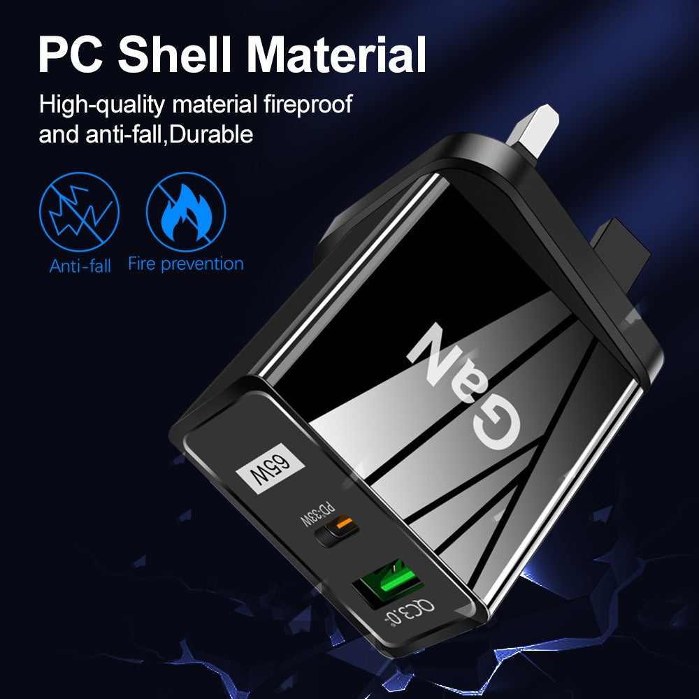 65W GaN Fast Wall Charger - Type-C Gallium Nitride Charging Head Adapter