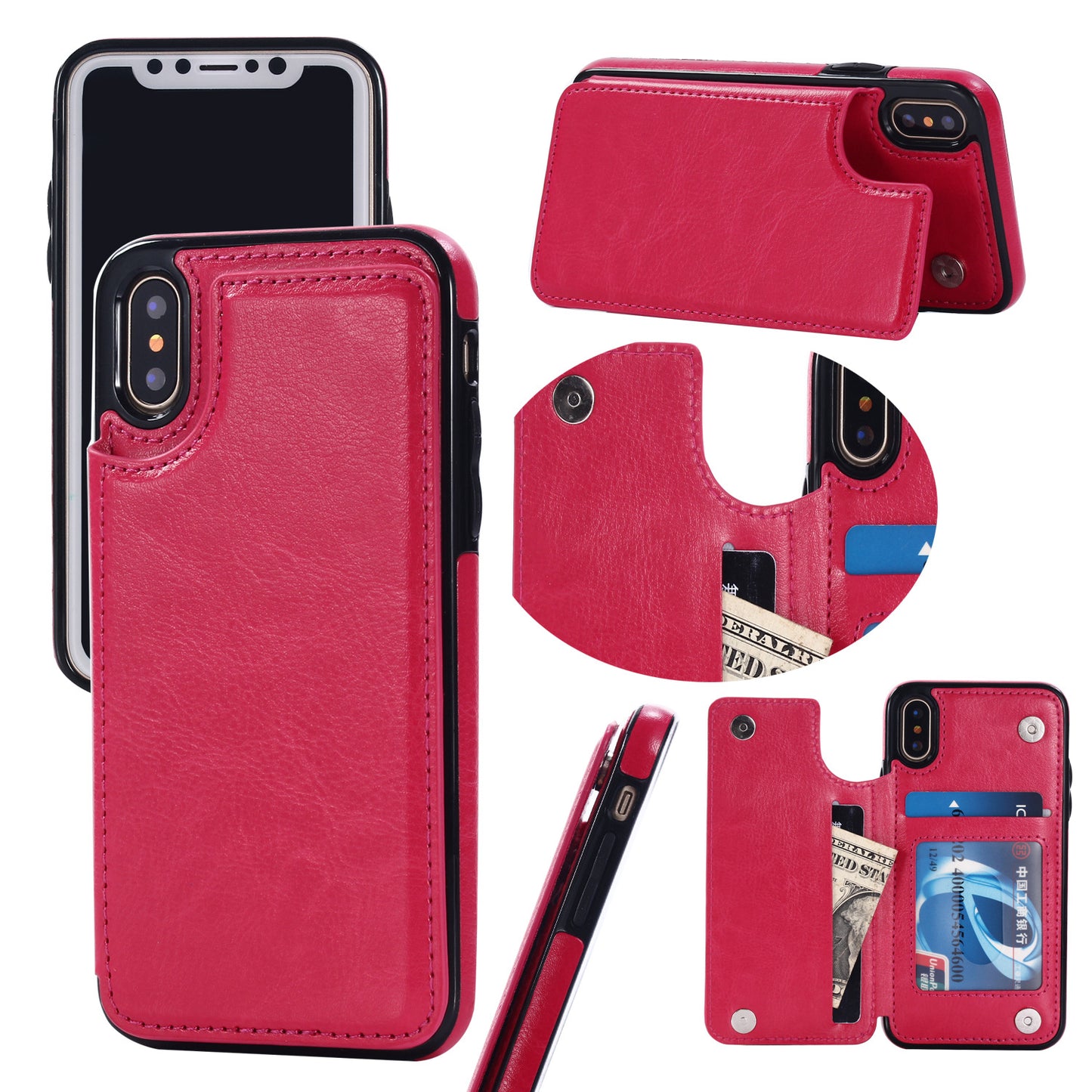 Vintage Crazy Horse Leather Wallet Phone Case with Flip Card Slots for iPhone 15 14 13 Pro Max