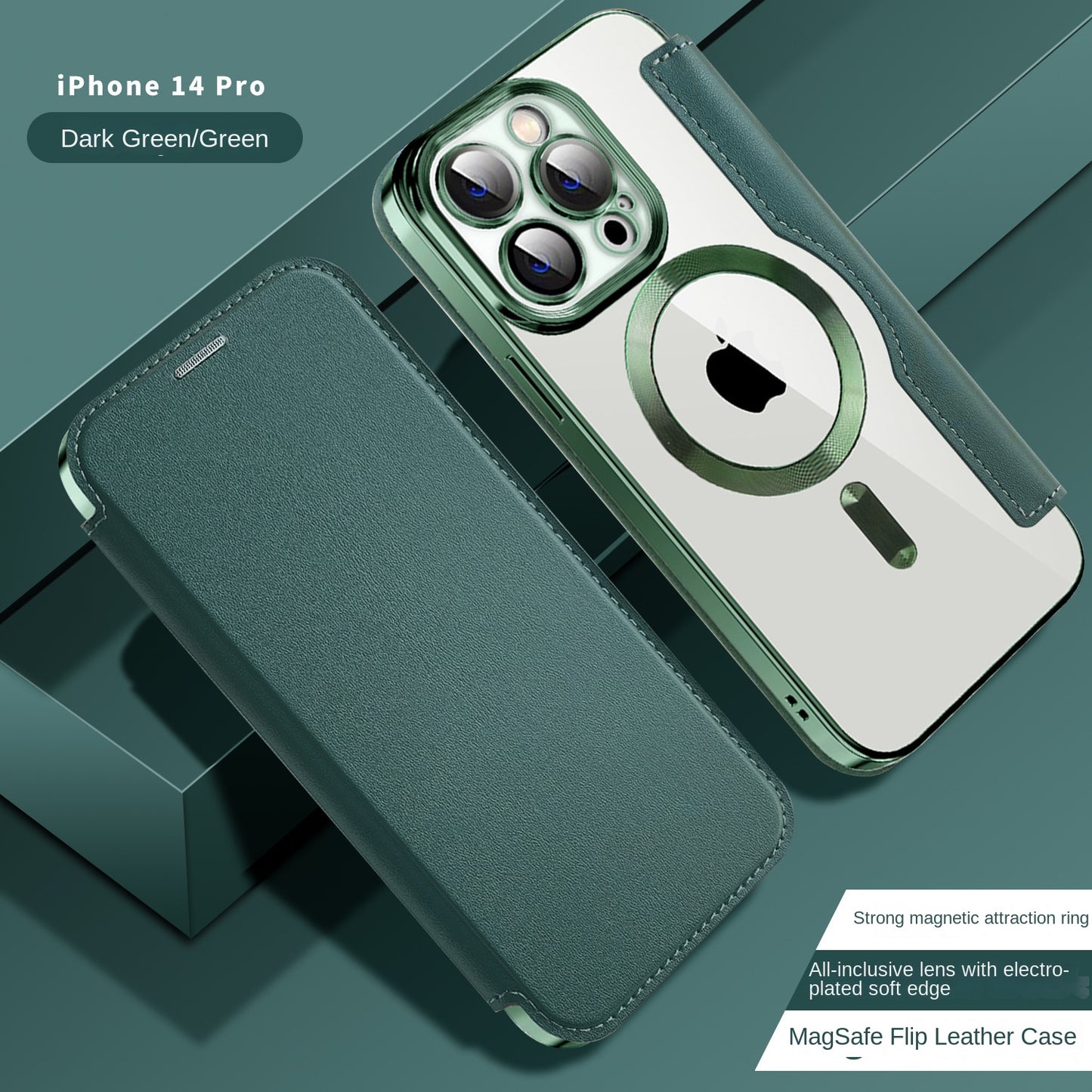 Electroplated Magnetic Leather Wallet Flip Case with Card Holder for iPhone 16 15 14 Pro Max - Clear Back Cover