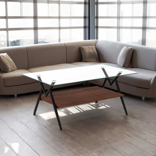 Modern Glass & Wood Accent Coffee Table