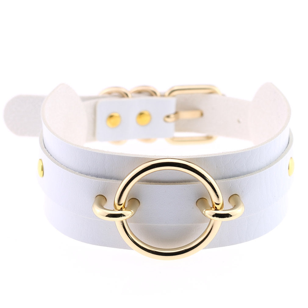 Punk PU Leather Choker Necklace with Oversized O-Ring Pendant | Multi-Color Collar Chain