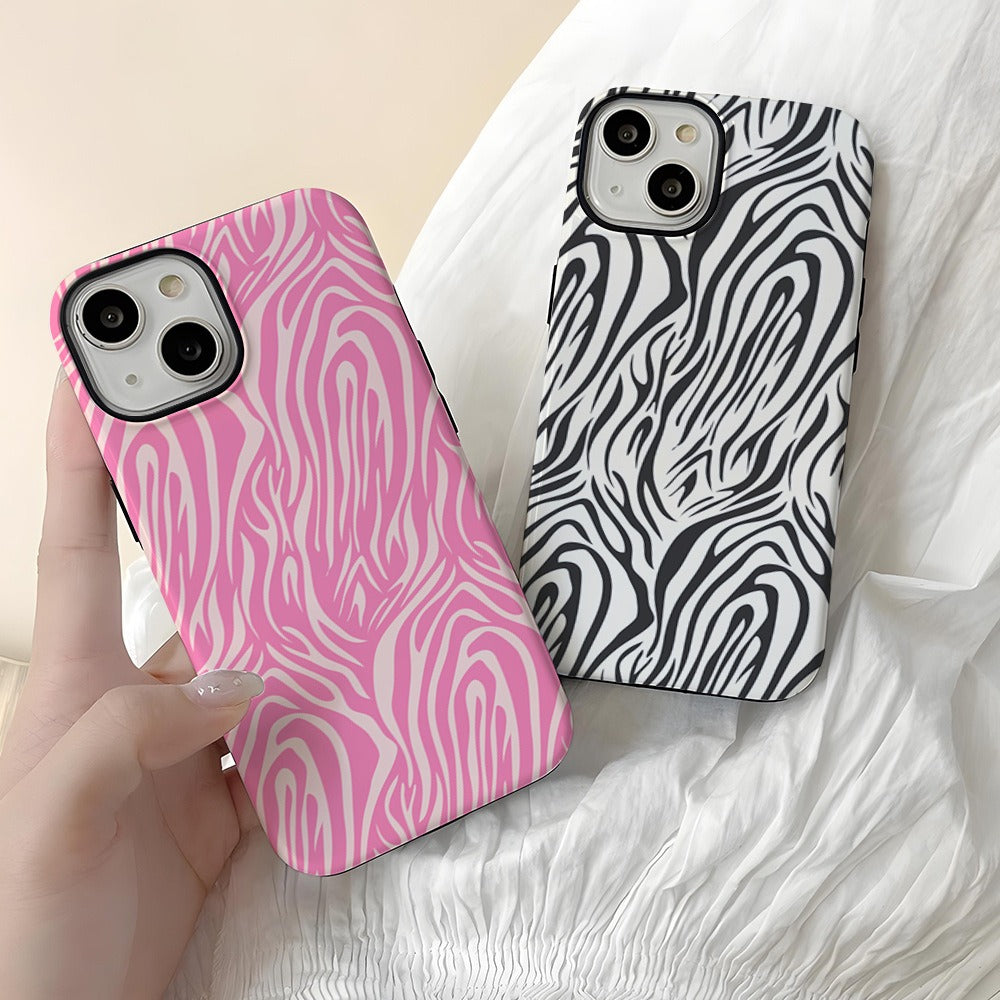 Pink Tiger Stripe Print Protective Hard Phone Case for iPhone 16 15 14 13 Series