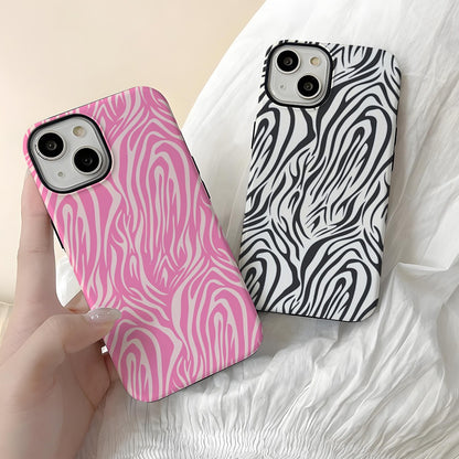 Pink Tiger Stripe Print Protective Hard Phone Case for iPhone 16 15 14 13 Series