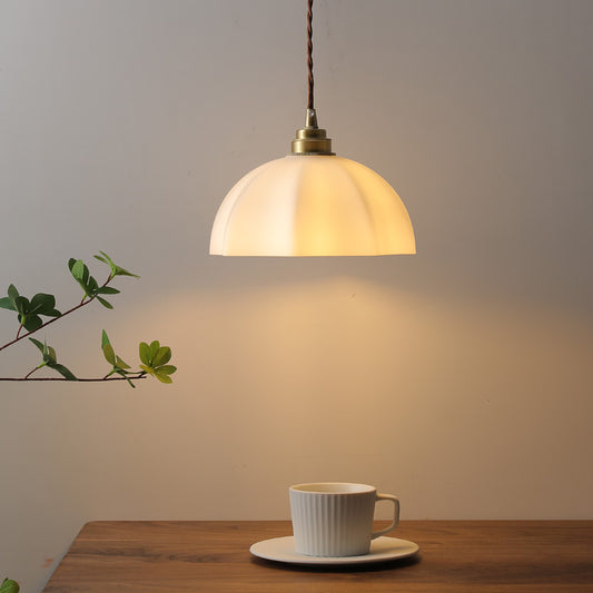 Wabi-Sabi Style Brass Designer Pendant Light / Frosted Glass Dome Hanging Lamp for Bedroom, Study, or Restaurant