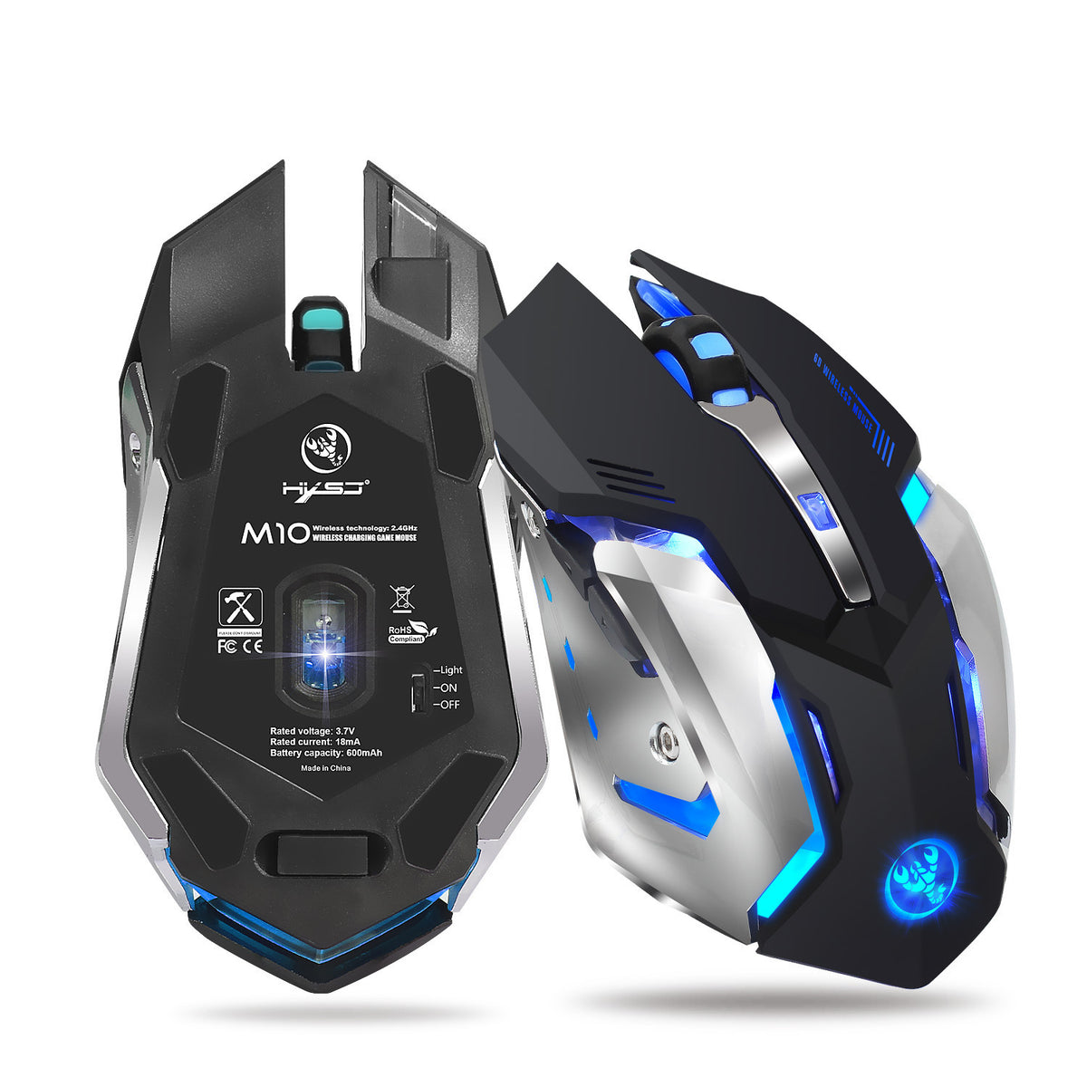Wireless Gaming Mouse - Rechargeable 2.4G Silent Mouse with 600mAh Battery and RGB Illumination