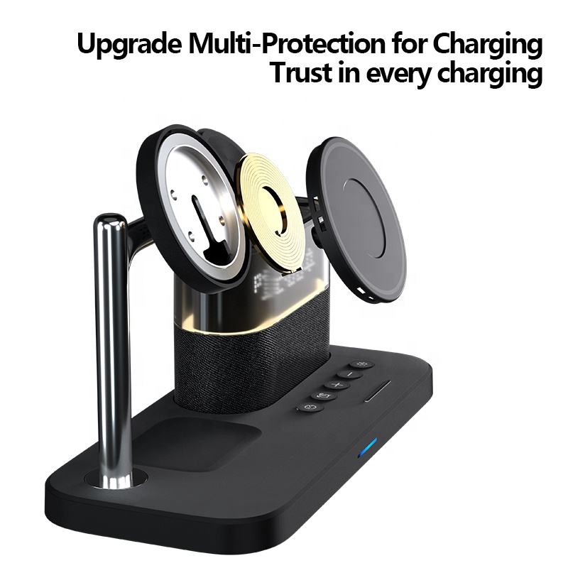 Multifunctional 3-in-1 Wireless Charging Station with Alarm Clock - Magnetic Desktop Charger Stand