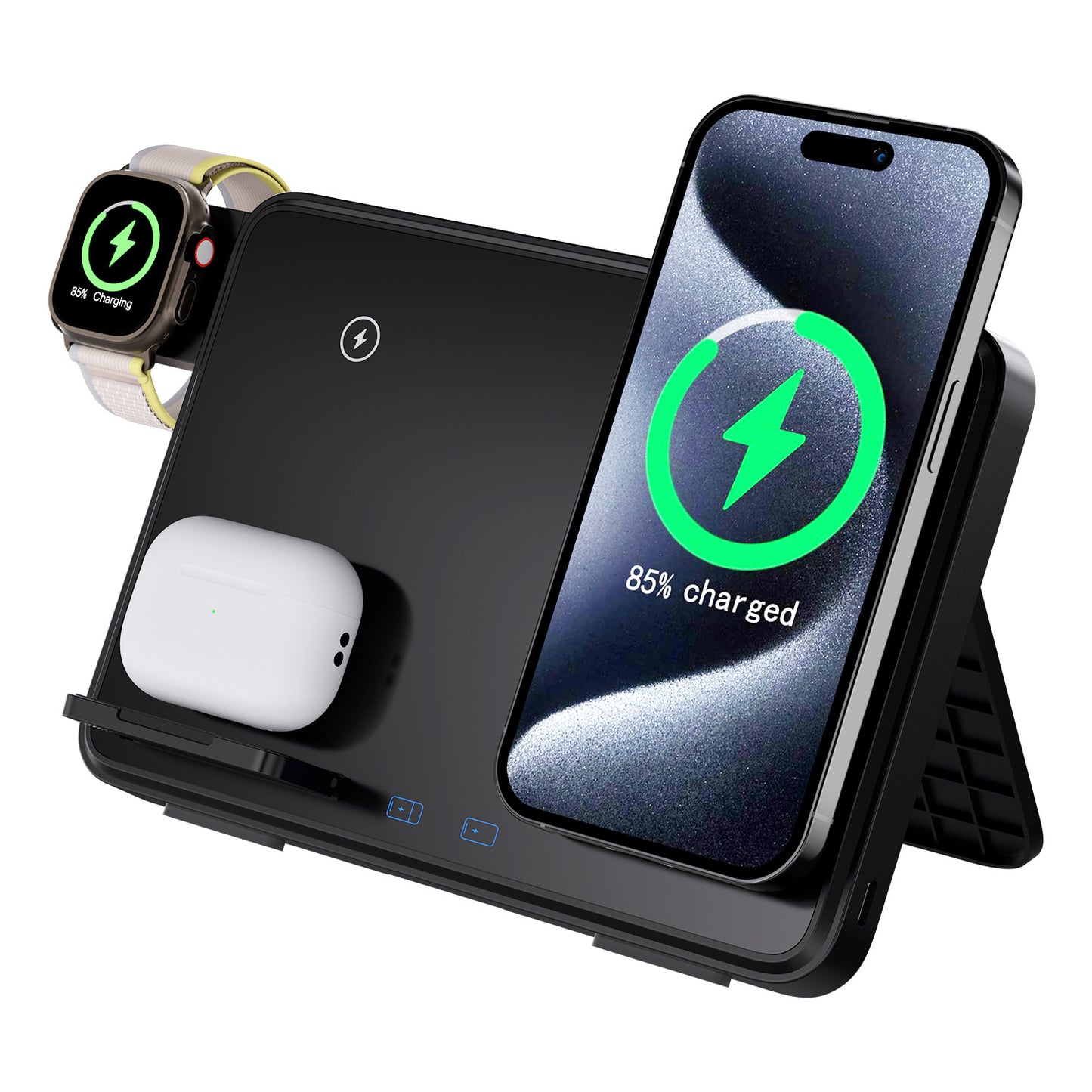 -in-1 Fast Wireless Charging Station - 15W Foldable Multi-Device Charging Dock for iPhone, Apple Watch & AirPods