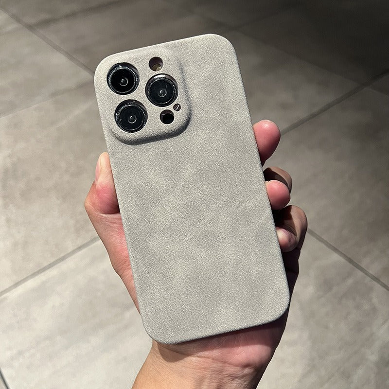 Premium Suede Leather Phone Case for iPhone 14 Pro Max 13 12 11 - Slim Half-Wrapped Anti-Fall Cover