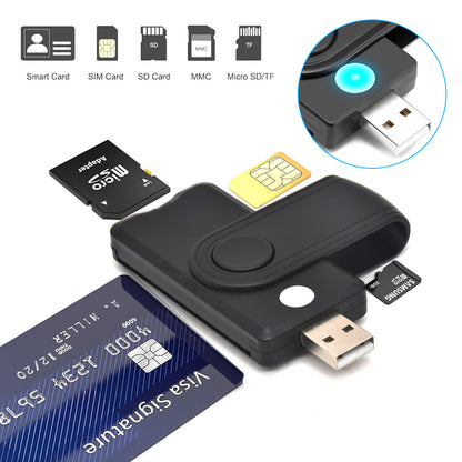 USB 2.0 Multi-in-One Smart Card Reader - All-in-One SIM, SD, Micro SD, and MMC Memory Card Reader Adapter