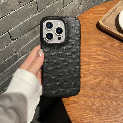 Business Ostrich Texture Leather iPhone Case - Anti-Drop Shockproof Half-Pack Shell