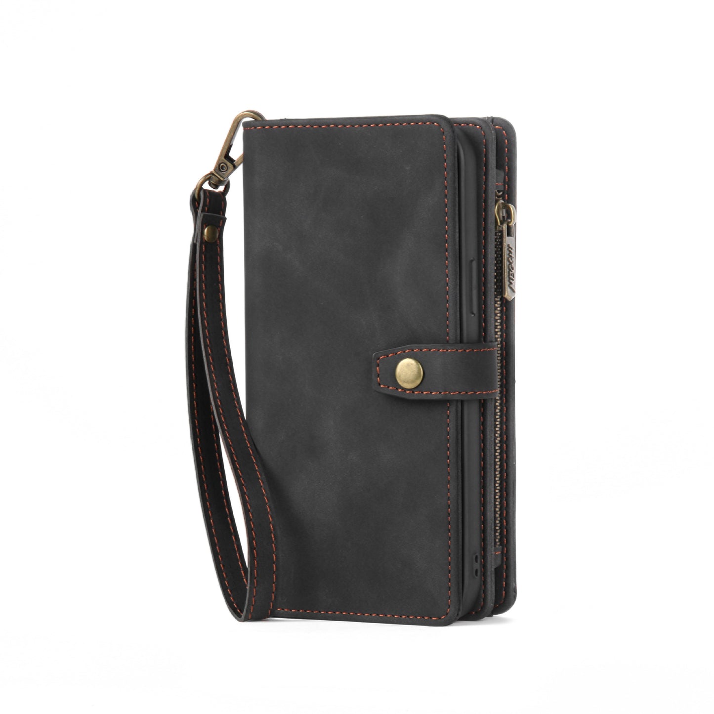 Multi-Card Slot Leather Flip Wallet Case for iPhone 15 14 13 12 Pro Max - Zipper Pocket Cover with Wristlet