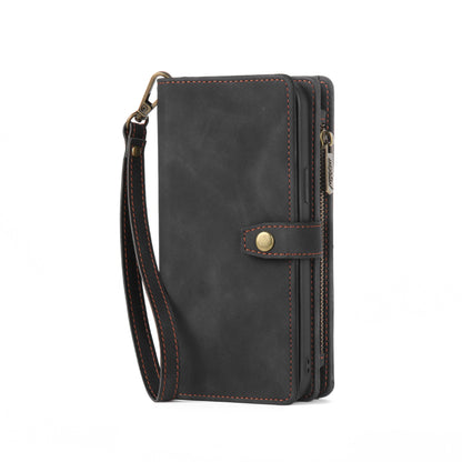 Multi-Card Slot Leather Flip Wallet Case for iPhone 15 14 13 12 Pro Max - Zipper Pocket Cover with Wristlet
