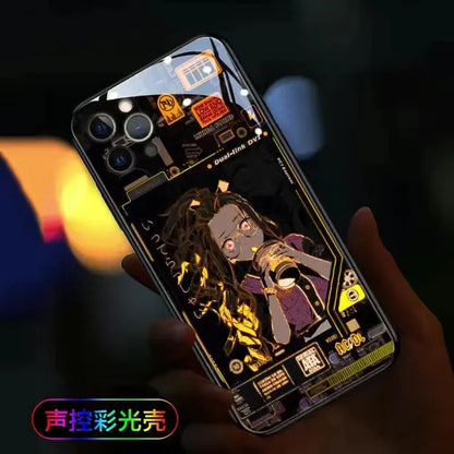 LED Flash Call Light Anime Phone Case - Glowing Sound Control Glass Cover for Samsung Galaxy S23 S22 Ultra