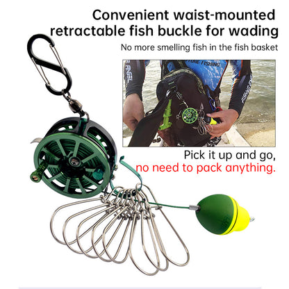 Stainless Steel Live Fish Stringer with Reel - 8 Clips Fishing Lock Stringer & Float