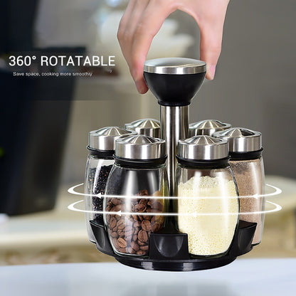 ASLESY Rotating Spice Rack Set with Cruet Condiment Seasoning Jars