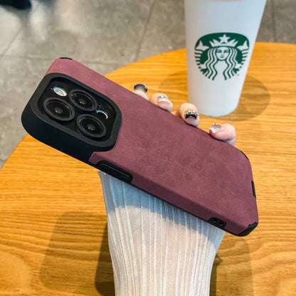 Luxury Matte Soft Leather Phone Case with Camera Lens Protection for iPhone 16 15 14 13 12 Pro Max - Shockproof Silicone Edge Cover