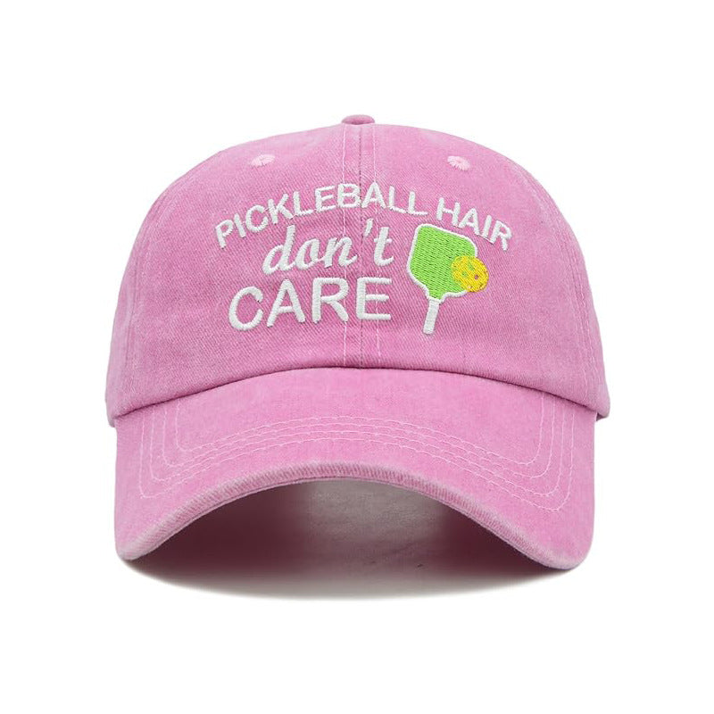 Pickleball Hair Don't Care" Embroidered Washed Cotton Baseball Cap