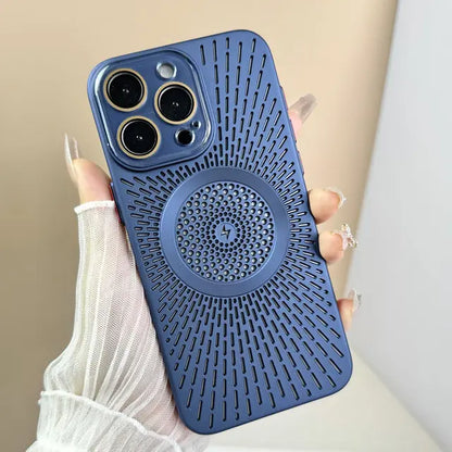 Slim Mesh Vent Cooling MagSafe iPhone Case - Shockproof Heat Dissipation Matte Back Cover