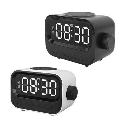 Multifunctional Digital Alarm Clock with Wireless Charger - Bluetooth Speaker & Voice-Controlled Night Light