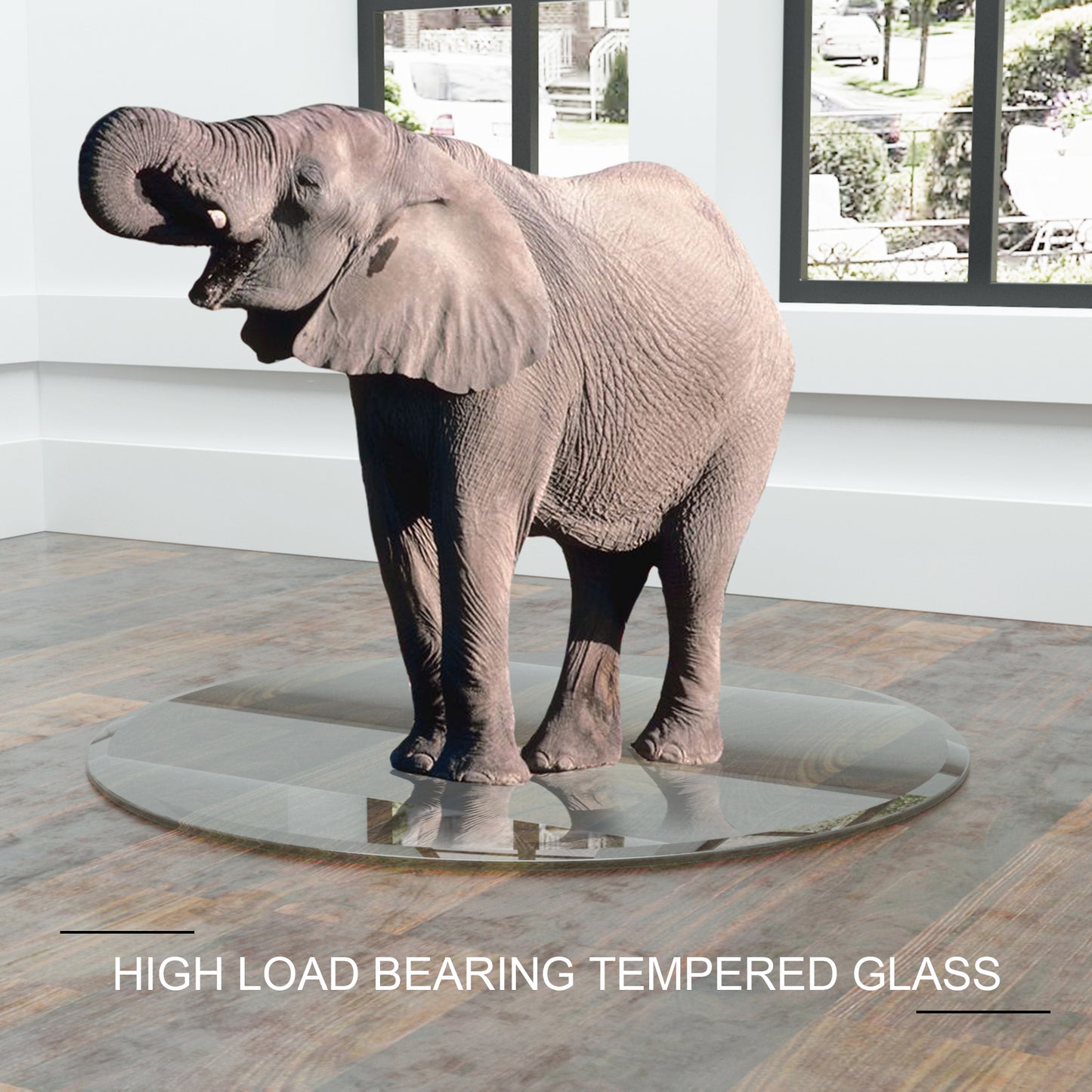 36" Round Tempered Glass Coffee Table with Wood Base