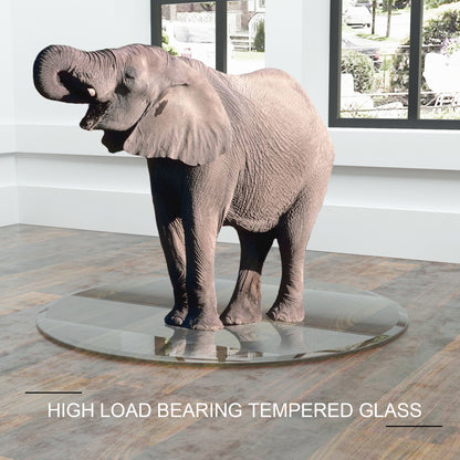 36" Round Tempered Glass Coffee Table with Wood Base